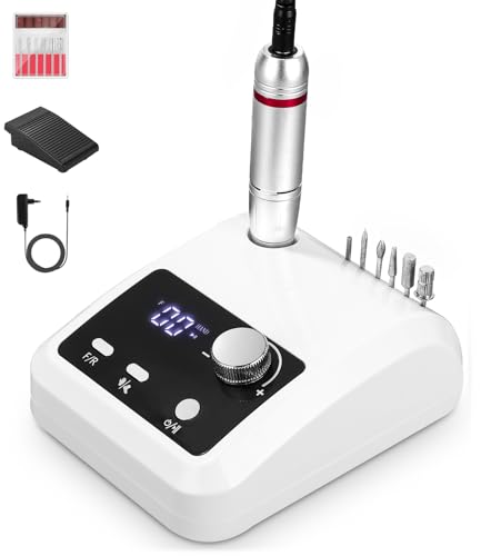 Kixolo Profi Nagelfräser 45000 U/min, 45W Nail Drill mit Pedal & LED, Weiß