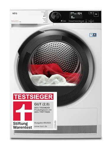 AEG Wärmepumpentrockner 8 kg, Testsieger der Stiftung Warentest, Serie 8000 AbsoluteCare - Wolle- und Seidetrocknung, C, Energiesparend, Trommelbeleuchtung, Knitterschutz, Schontrommel, TR8AMZ68