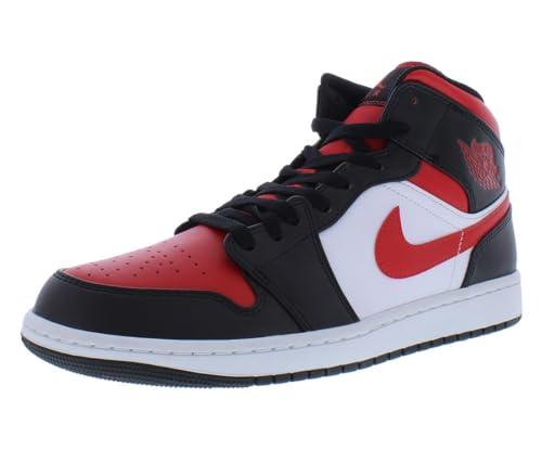 Nike Air Jordan 1 Mid, Herren-Turnschuhe, Schwarz Feuerrot Weiß, 45 EU