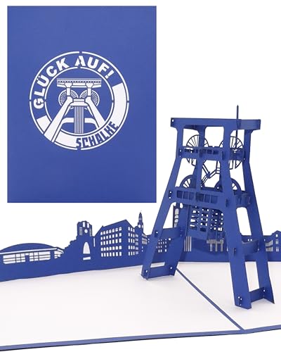 3D Geburtstagskarte „Schalke – Glück Auf“ - Pop-Up Karte Gelsenkirchen - als Geburtstagsgeschenk, Einladungskarte, Gutschein & Ruhrpott Souvenir