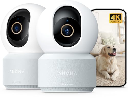 Anona Pano 4K UHD Innenüberwachungskamera, 360° Grad Kamera Überwachung Indoor, Wi-Fi 6 | Personen-/Haustier-/Babyweinen-Erkennung, Zweiwege-Audio, Privatsphären-Modus, 2er-Pack