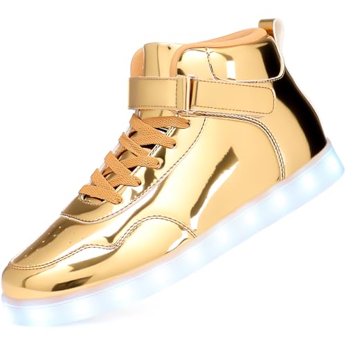 APTESOL Unisex LED Leucht Schuhe High-Top Licht Blinkt Sneaker USB Aufladen Shoes für Damen Herren (Gold,37)