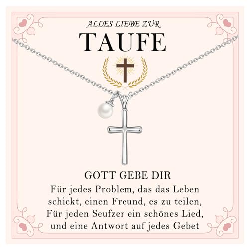 FAOMZQ Taufgeschenke für Mädchen, Kreuz Kette Geschenk zur Taufe Mädchen, Taufe Geschenke für Tochter Enkelin Nichte Schwester Patentochter von Mama Papa Taufpaten Großeltern