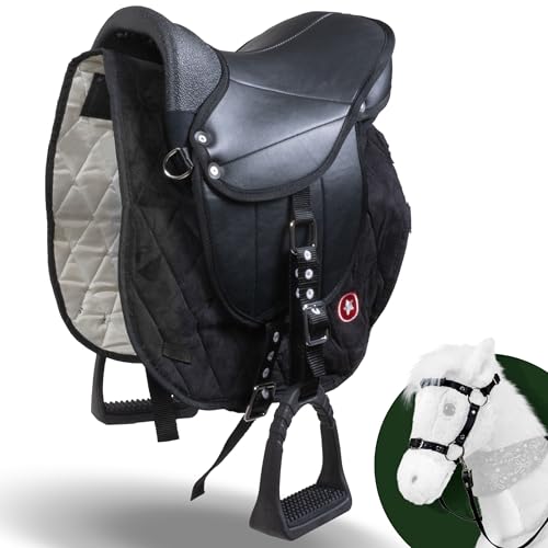 Pink Papaya Shetty Kindersattel für Holzpferde und Spielpferde, Sattel mit Steigbügeln