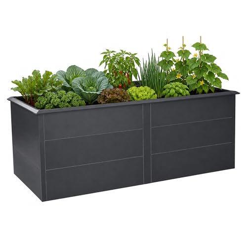 Zelsius Hochbeet verzinkter Stahl 200 x 100 x 77 cm | Anthrazit RAL 7016 | Pflanzbeet Outdoor, Gemüsebeet, Blumenbeet, Gartenbeet, Freistehende Hochbeete für Garten, Pflanzkübel, Frühbeet Kräuter