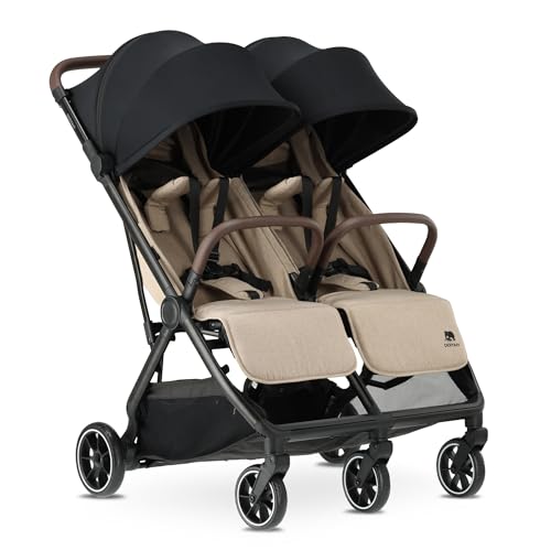 Deryan Rolo X2 V2 Kinderwagen Buggy 2 in 1 - Buggy klein zusammenklappbar - Geburt bis 4 Jahre - Baby Wagen pro Sitz belastbar bis 22kg - Kinderbuggy klappbar - kompact & faltbar - Nougat