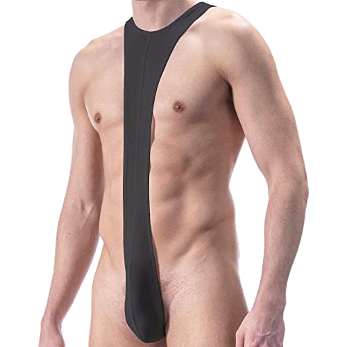 ROSVAJFY Herren Mankini Sexy Unterwäsche Bodysuit String Body Männer Straps Tanga Mann Hosenträger Thong Stretch High Cut Höschen EIN Stück Borat Badeanzug Jumpsuits(Schwarz)