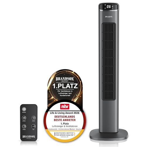 Brandson - Turmventilator mit Fernbedienung – Sieger Ventilatoren und Luftkühler 2026 - Oszillation – sehr leise - Nacht Modus – Natur Modus – 6 Geschwindigkeitsstufen – Schlafzimmer Wohnzimmer