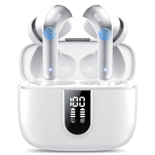 IKT Bluetooth Kopfhörer, In Ear Kopfhörer Kabellos Bluetooth 5.3 mit 50H Tiefer Bass, 2024 Neue Kabellose Kopfhörer Noise Cancelling Earbuds mit 4 ENC Mic, IPX7 Wasserdicht Ohrhörer, Weiß