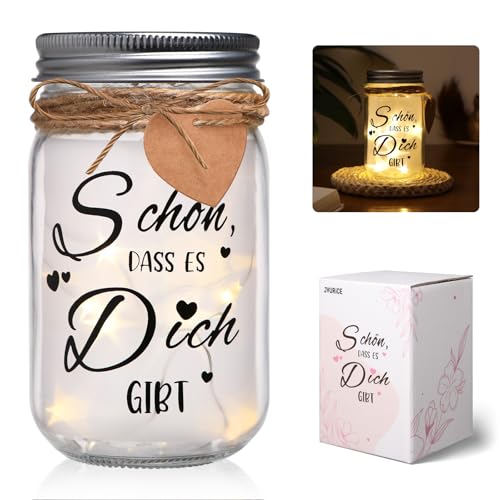 JVURICE LED Flaschenlicht, Schön dass es Dich gibt, Beleuchtete Flasche Mit Spruch, für frauen, Glückslicht Dekolicht für Geburtstag Hochzeit,Weihnachten, Spardose Hochzeitsgeschenk