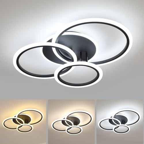 Mckalen LED Deckenleuchte Rund 61CM, 53W 5962LM Deckenlampe LED Dimmbar mit Fernbedienung, 3000K-6500K, Modern Schwarz Deckenleuchten aus Acryl für Wohnzimmer Schlafzimmer Küche Flur Büro