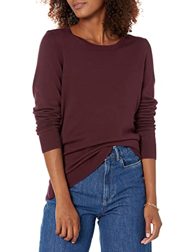 Amazon Essentials Damen Leichter, Langärmeliger Pullover Mit Rundhalsausschnitt (Erhältlich in Übergröße), Burgunderrot, XL