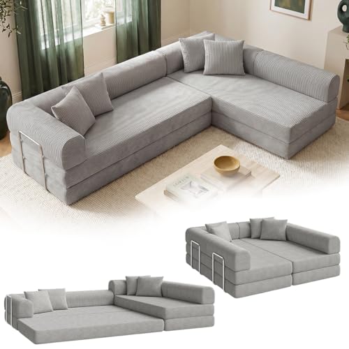 skølm Lofn Ecksofa 300cm, 4 Sitzer, Hellgrau, mit 4 Kissen & Stahlgestell