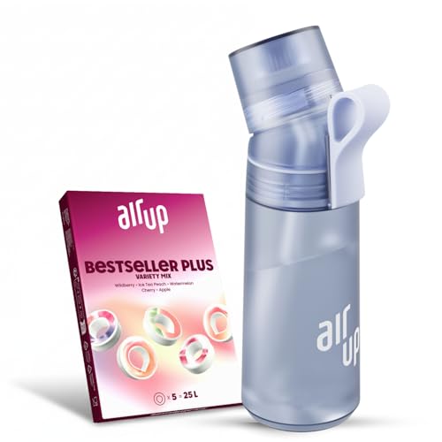 air up Flasche Twist Pro Starter Set Original, inkl Pods in 5 Geschmacksrichtungen I 600ml Trinkflasche mit Geschmack, zuckerfrei I spülmaschinenfest & BPA frei I in Blueberry