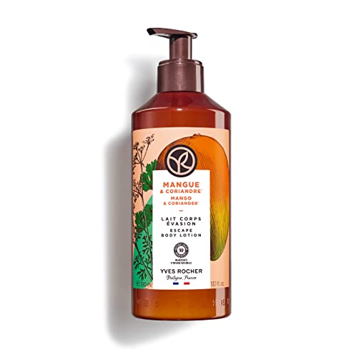 Yves Rocher Bain de Nature Körpermilch, Mango und Koriander, alle Hauttypen, parfümierte Feuchtigkeitscreme für den Körper, ohne Silikone und Farbstoffe, 98 % natürliche Inhaltsstoffe, 390 ml