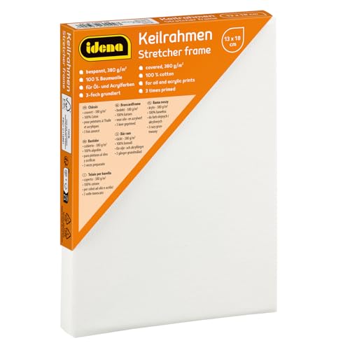 Idena 60029 - Keilrahmen mit Leinwand aus 100% Baumwolle, Grammatur 380 g/m², für Öl- und Acrylfarben, ca. 13 x 18 cm groß, weiß