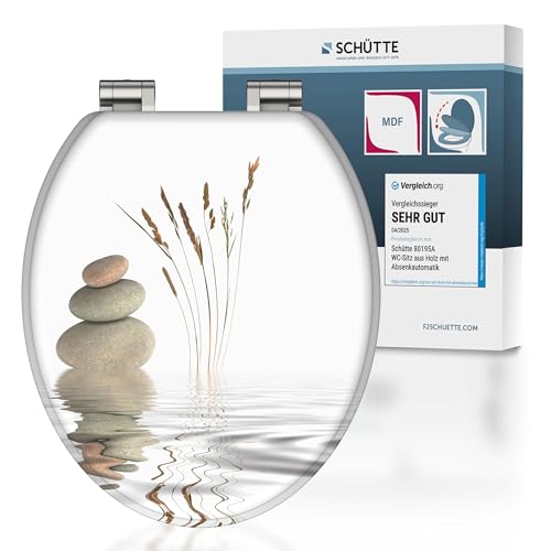 SCHÜTTE WC-Sitz BALANCE mit Absenkautomatik aus Holz, hochwertiger Toilettendeckel mit 175kg Belastbarkeit, Toilettensitz mit Brille, Klodeckel für WC, MDF Holzkern Klobrille mit Motiv