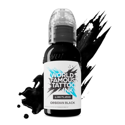 World Famous Limitless Tattoo Ink, Vegan Professional Premium Permanent Tattooing Inks, Obsidian Black, 30ml