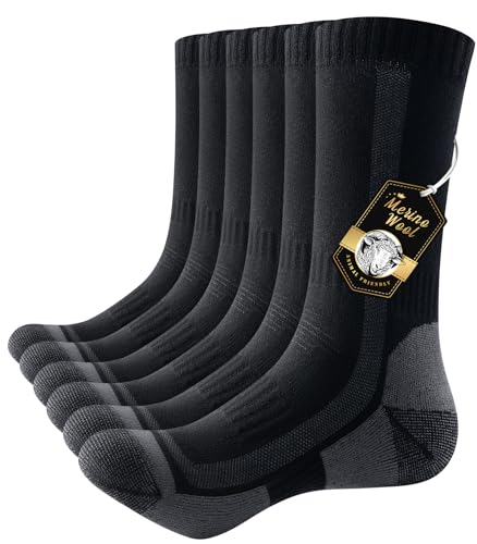 PULIOU Merino Wandersocken Herren Damen, Outdoor Trekkingsocken Merinowolle Sportsocken Atmungsaktiv & Anti-Blasen Gepolstert Laufsocken Arbeitssocken, 3 Paar