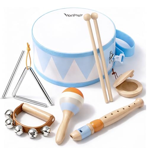 Musikinstrumente Kinder Trommel 6 in 1 Holzspielzeug Trompete Kindertrommel Montessori Spielzeug Baby Geschenk 2 3 4 Jahr Junge Mädchen