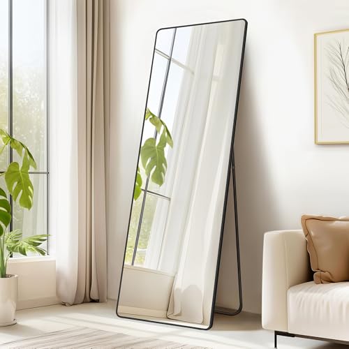 SONGMICS Ganzkörperspiegel, 160 x 50 cm, rechteckiger Standspiegel, Rahmen aus Aluminiumlegierung, Hartglas, für Schlafzimmer, Wohnzimmer, Garderobe, tintenschwarz LFM030B01