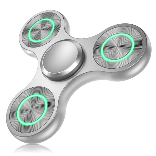 Coolden Fidget Spinner Metall Leuchtend Finger Fidget Toys für Kinder Erwachsene Hand Spinner Stainless Steel Bearing Sensory Handkreisel ADHS Anti Stress Spielzeug Fidget Toy Silber