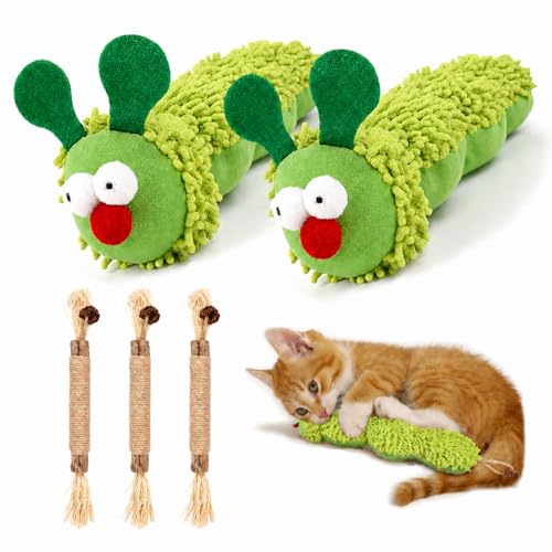 Fan Hua 5 pcs Katzenminze Spielzeug, interaktives Katzenspielzeug, 2 Raupen Katzenminze Spielzeug 3 Stück Katzenminze Sticks, Helfen für Katzenzahnhygiene & Aktivität