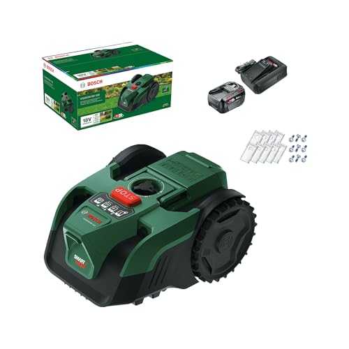 Bosch Akku-Mähroboter VISIMOW18V-100 (für Rasenflächen bis 100 m², Schnittbreite: 16 cm, Schnitthöhe: 20-60 mm, mit Ersatzmessern, inkl. Akku und Ladegerät)