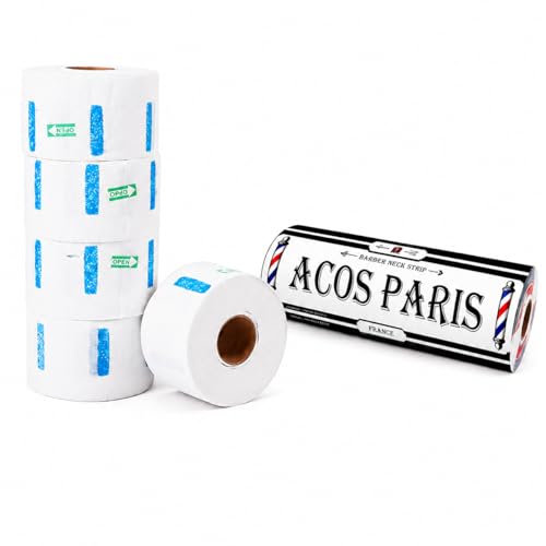 Acos Paris Nackenstreifen Friseur 500 Stück (5 Rollen à 100) – Einweg Halskrause aus Krepppapier – Selbsthaftend & saugfähig – Neck Strips Nackenschutz für Barbershop & Salon