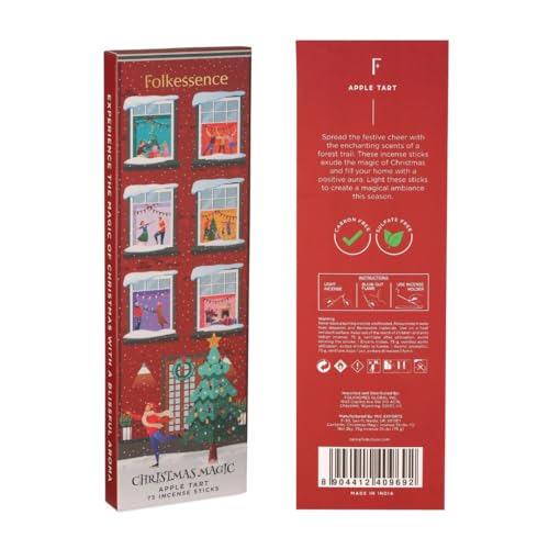 Folkulture Christmas Incense Sticks for Home | Pack of 75 Insenses for Cleansing | Natural and Non Toxic Insence Sticks for Gifts for her | Apple Tart Inscents (Christmas Magic)