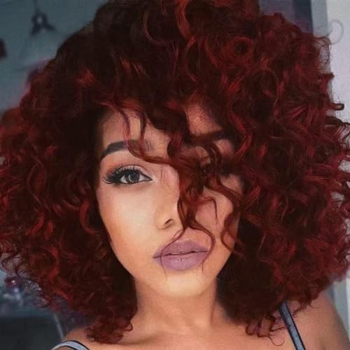 Salaibs Frauen Wein Rot Lockige Perücken Afro Burgund Bouncy Fluffy Wellige Haar Perücke für Cosplay Rocker Halloween Gebrauch