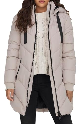 JDY Damen Steppjacke JDYSkylar Padded gesteppter Kurzmantel mit Kapuze 15207784 Chateau Gray/Black M