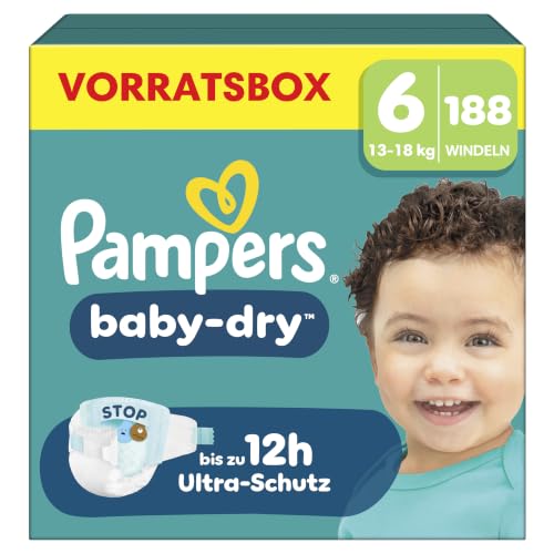 Pampers Baby-Dry Größe 6, 188 Windeln, 13kg-18kg
