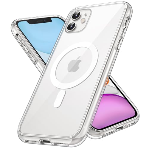 JETech Magnetisch Hülle für iPhone 11 6,1 Zoll Kompatibel mit MagSafe Kabellosem Laden, Stoßfeste Stoßstange Handyhülle, Kratzfeste Transparente Rückseite (Durchsichtig)