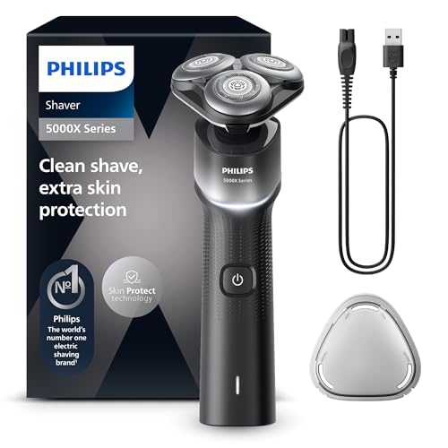 Philips Shaver Series 5000X - Elektrorasierer für Nass- und Trockenrasur, Skin Protect Technologie, flexibler 360-Grad-Scherkopf, Aufladen in 1 Std./5 Min Schnellladung (Modell X5004/00)