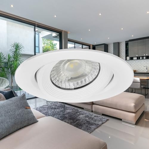 Braytron LED Einbaustrahler 10W 3CCT schwenkbar 950lm Ø112mm Einbauspot flach 33mm Deckenspot 230V warmweiß/neutralweiß/kaltweiß weißer Rahmen Ø90mm Ausschnitt Innenbeleuchtung