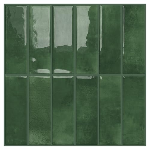 DEWOO Fliesenaufkleber Klebefliesen Grün Metro Fliesen Selbstklebend Wandfliesen Fliesenfolie Küche Bad Rechteckig, 10-Stück (30.5 x 30.5 cm)