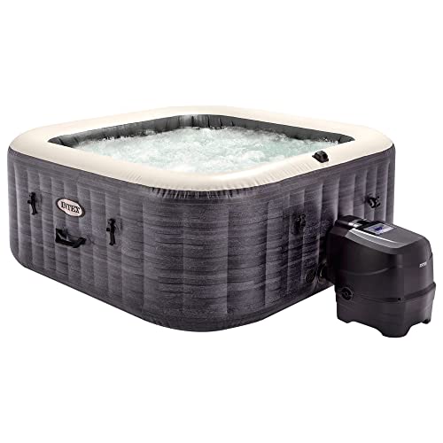 INTEX PureSpa Greywood Deluxe In- & Outdoor Whirlpool aufblasbar für 6 Personen 1098 L (196 x 71cm) Inkl. Wasserenthärtungs- & Salzwassersystem - 170 Massagedüsen - Heizung - APP Steuerung & LED