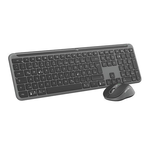 Logitech MK950 Signature Slim kabelloses Tastatur-Maus-Set, schlankes Design, leise tippen, Wechsel zwischen DREI Geräten, Bluetooth, mehrere Betriebssysteme, Windows, Mac, DEU QWERTZ-Layout, Graphit