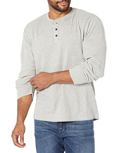 Wrangler Authentics Herren Langärmeliges Henley mit Waffelmuster Hemd, Hellgrau, XL