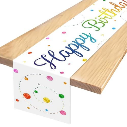 TaimeiMao Bunt Happy Birthday Tischdecke,Geburtstagsdeko,180 X 35 cm(Weiß