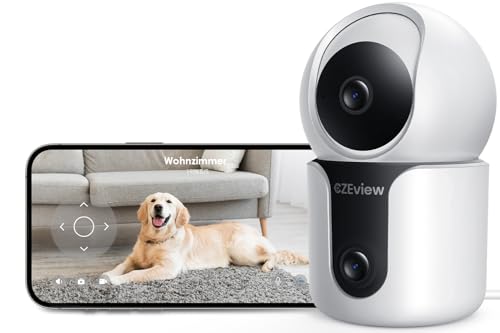 CZEview 3MP+3MP Dual Kameras Überwachung Innen, 5Ghz WLAN 360° Hundekamera Haustierkamera mit APP, Überwachungskamera Innen, ABO Optional, Indoor Camera