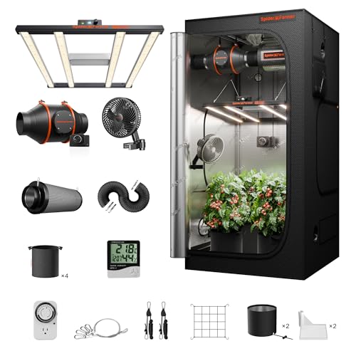 Spider Farmer Grow Box Komplett Set G3000 LED Pflanzenlampe Vollspektrum Dimmbarer Grow Light GrowZelt Kit Komplettes 90x90x180cm Grow Tent Zuchtzelt mit 4 inch/10,2CM Inline Kanalventilator