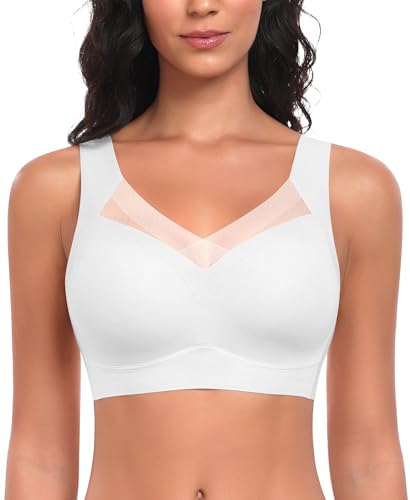 Damen BH Ohne Bügel Nahtloser Bequemer BH Weicher Glatter BHS Bustier Bügelloser BHS Komfort Soft Bra T-Shirt Bralette Gepolsterter (Weiß-Glatt, XL)