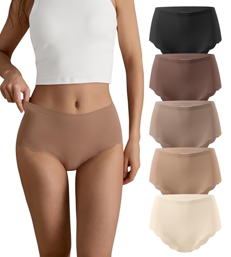 SHARICCA Nahtlos Slips Unterwäsche Damen Hohe Taille Bequeme Seamless Hipster Slips No Show Unterhosen Damen Panties Mehrpack (Mehrfarbig-5P01-M)