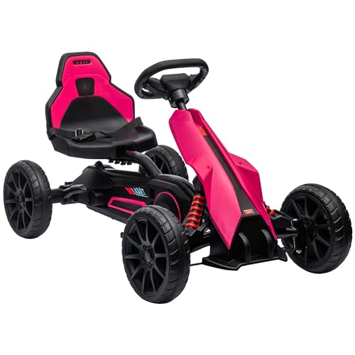 HOMCOM Gokart Tretauto mit Handbremse, verstellbarem Sitz, Vor- und Rückwärtsgang, Tretfahrzeug Kinderspielzeug für Kinder 3-8 Jahren Rosa