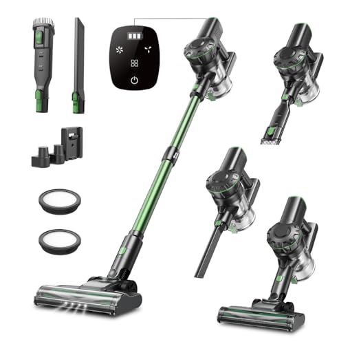 Vexilar Akku Staubsauger, 60Mins/45Kpa/550W Staubsauger Kabellos, Bürstenloser Motor Akkustaubsauger, Selbststehend, LED Display, 6-in-1, Super Leise für Zuhause/Auto Hartböden Teppiche Tierhaare