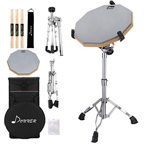 Donner Drum Practice Pad mit Snare Drum Ständer Kit, 3 Paar Drumsticks mit Tasche, Drum Gele