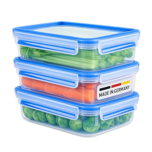EMSA Clip & Close Food Conservation, 3-tlg. Set, Frischhaltedosen, Auslaufsicher, Hygienisch, Mikrowellen- & Spülmaschinengeeignet, Gefriergeeignet, 3×1,2 L, 515645