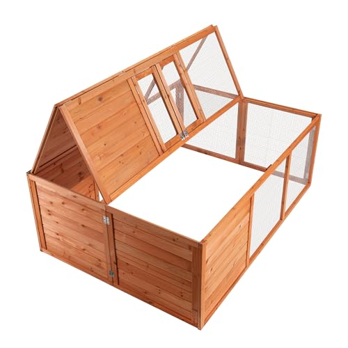 Wiltec Klappbarer Kleintierstall 153 x 110 x 55 cm, Hasenstall aus Tannenholz mit Drahtgitter, Kaninchenstall Freigehege, Freilauf Gehege